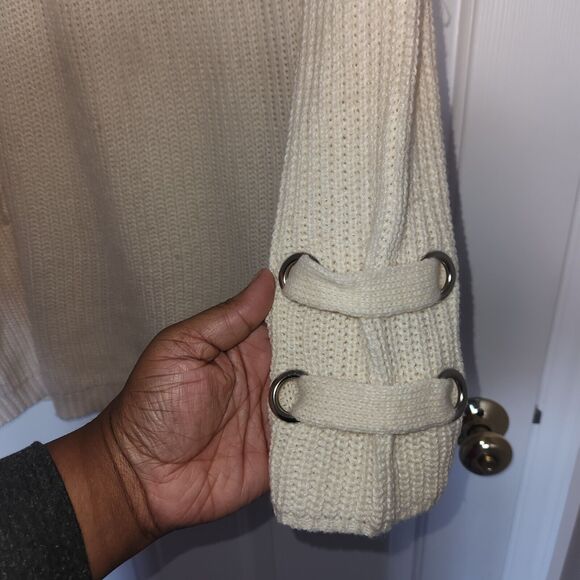 Umgee Woman's Fall Winter Sweater Cream Criss Cross Laced Tie Front Size M - Picture 4 of 6